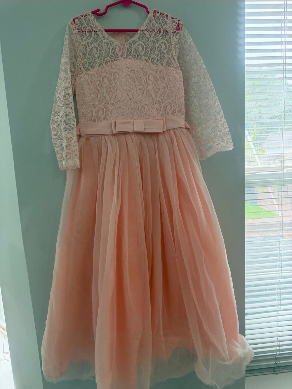 Amazon Girls' Peach Lace & Tulle Formal Dress